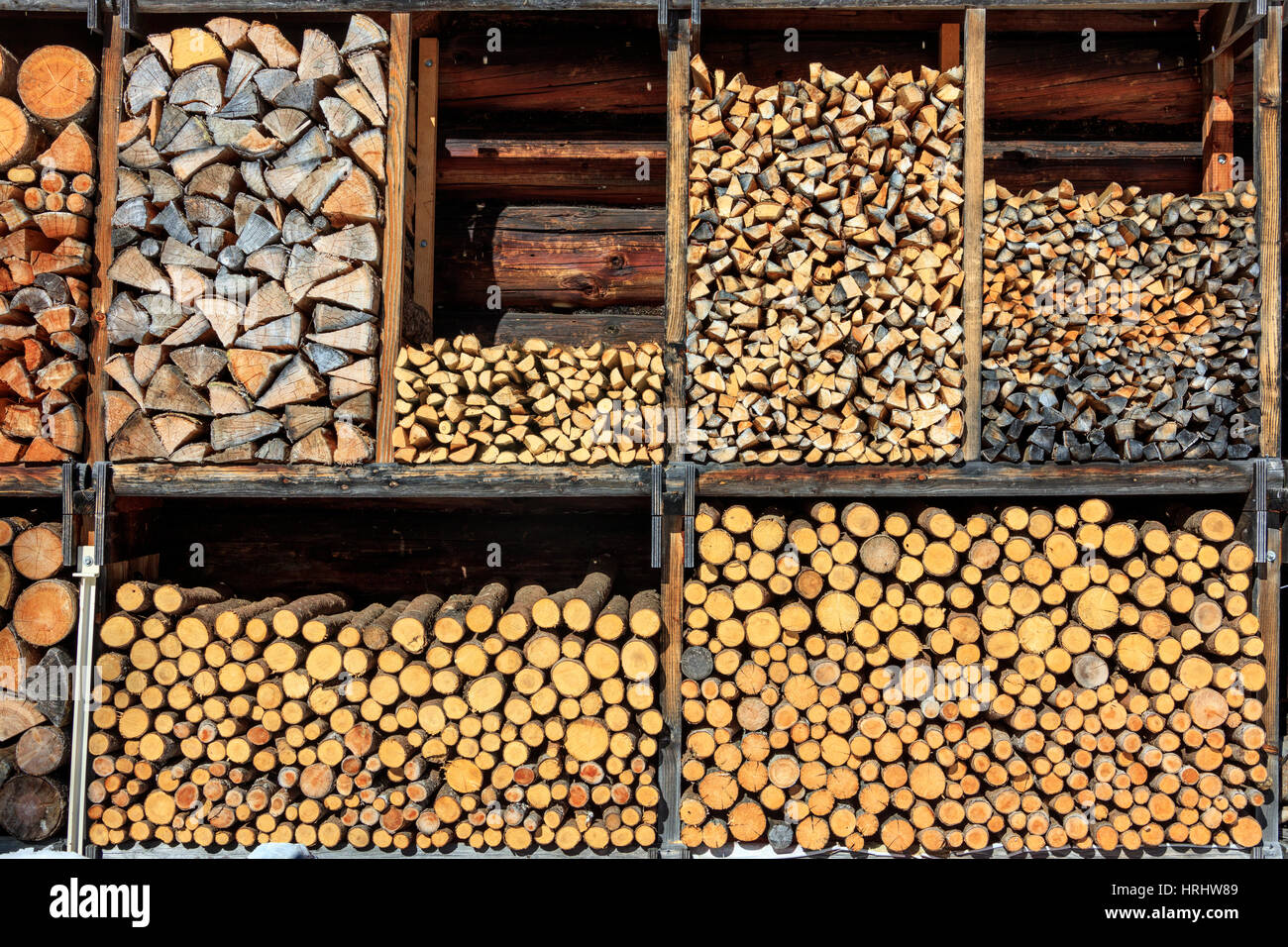 Details zu Brennholz Stapel, Schweiz Stockfoto