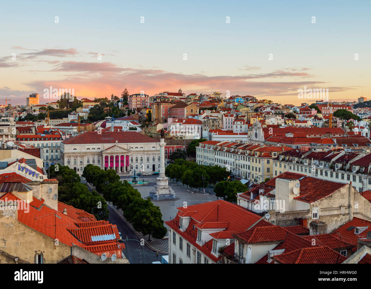 Erhöhten Blick des Platzes Pedro IV, Lissabon, Portugal Stockfoto