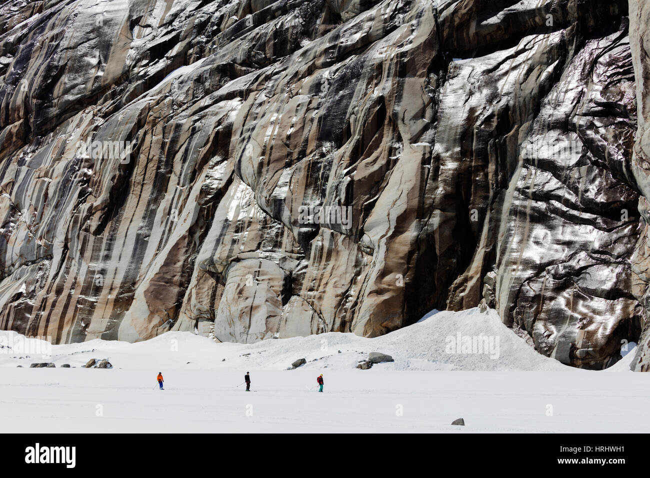 Vallee Blanche off Piste-Ski-Tour, Rhone-Alpes, Haute Savoie, Alpen, Chamonix, Frankreich Stockfoto