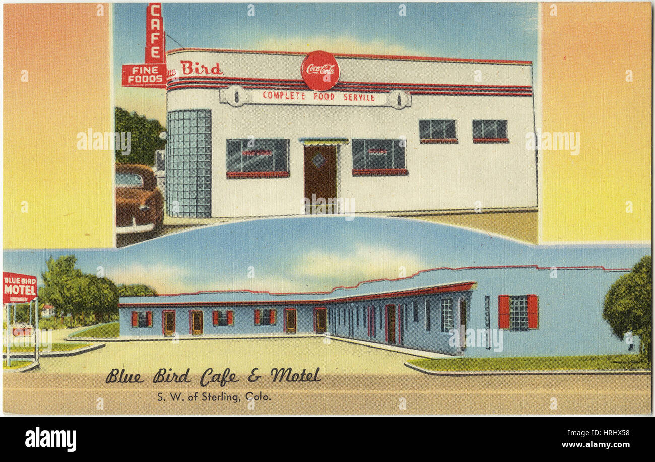 Blue Bird Cafe & Motel, s. w. Sterling, Colorado Stockfoto