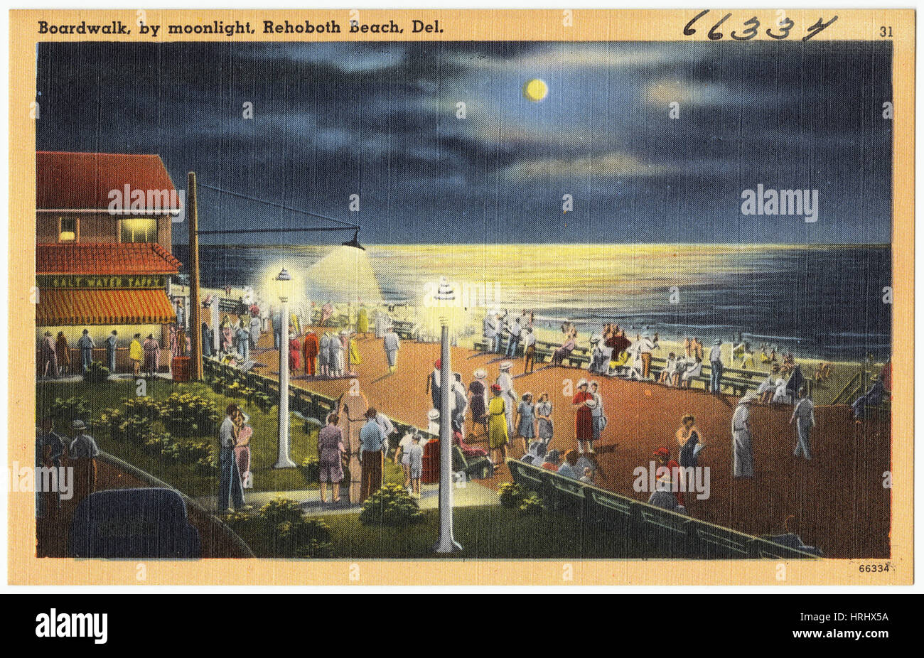 Delaware - Promenade, im Mondschein, Rehoboth Beach, Delaware Stockfoto