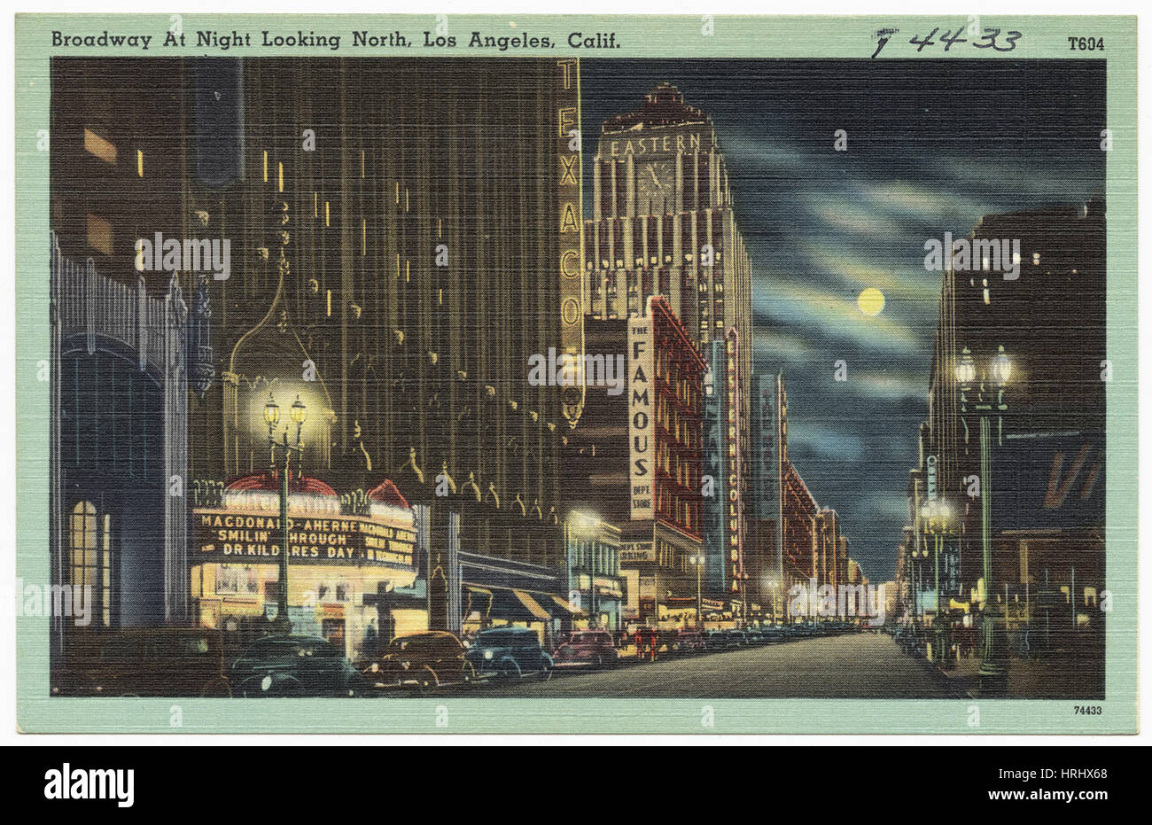 Broadway bei Nacht, Blick nach Norden, Los Angeles, Kalifornien Stockfoto