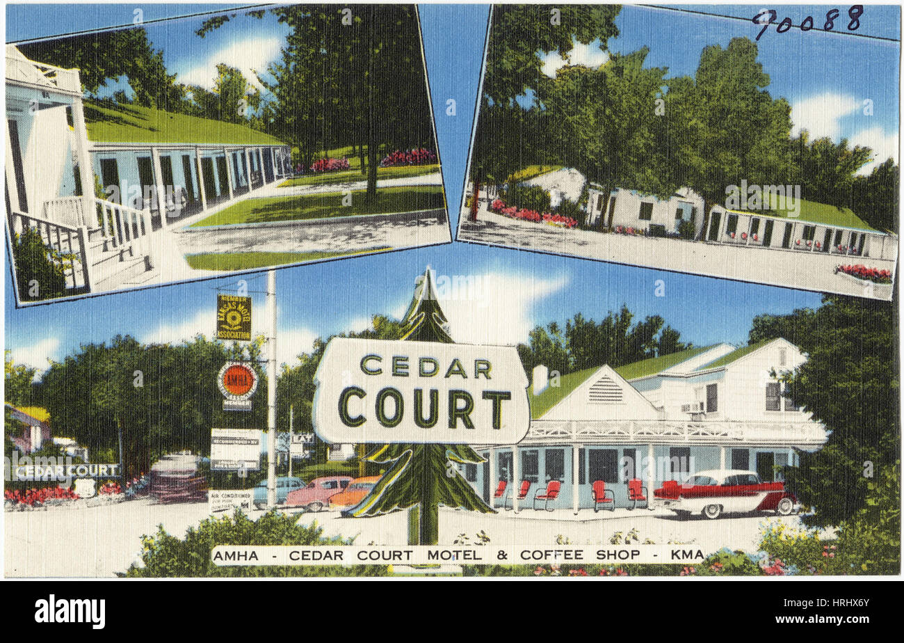 Kansas - Cedar Court Motel & Coffee-Shop, auf Route U. S. 24 & Hiway 15, Clay Center, Kansas Stockfoto