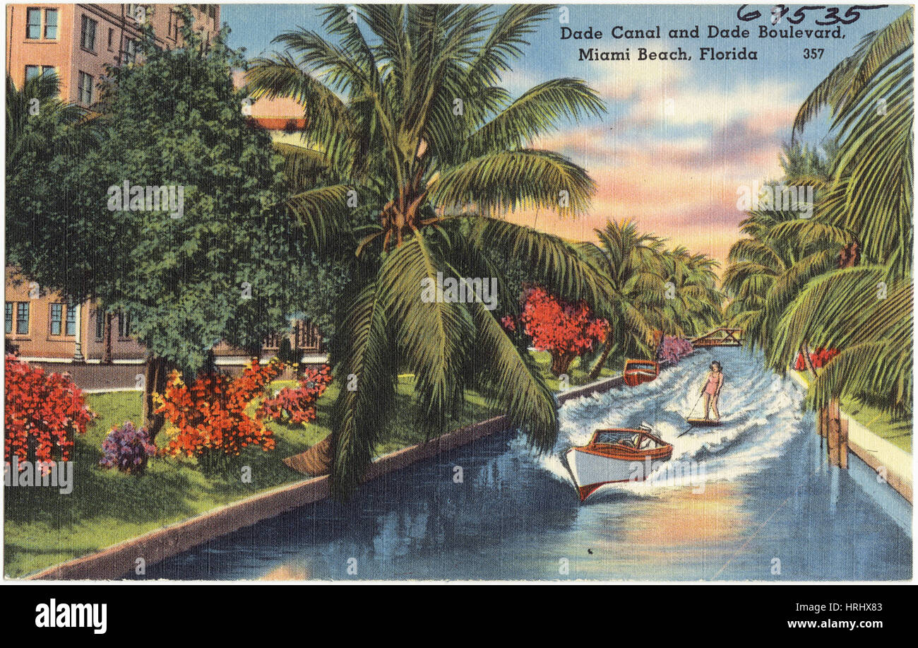 Dade Kanal und Dade Boulevard, Miami Beach, Florida Stockfoto
