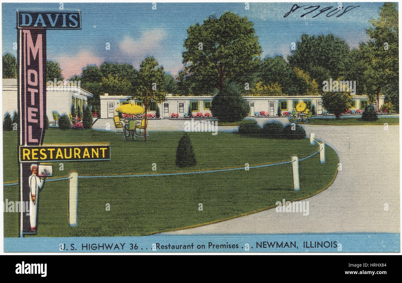 Illinois - Davis Motel & Restaurant, U.S. Highway 36... Restaurant auf dem Gelände... Newman, Illinois Stockfoto