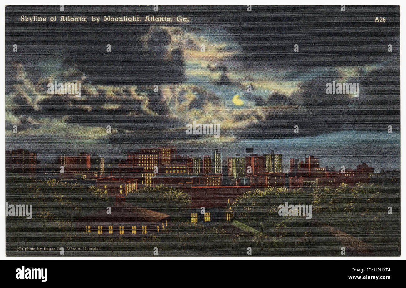 Georgien - Skyline von Atlanta, bei Mondschein, Atlanta, Ga. Stockfoto