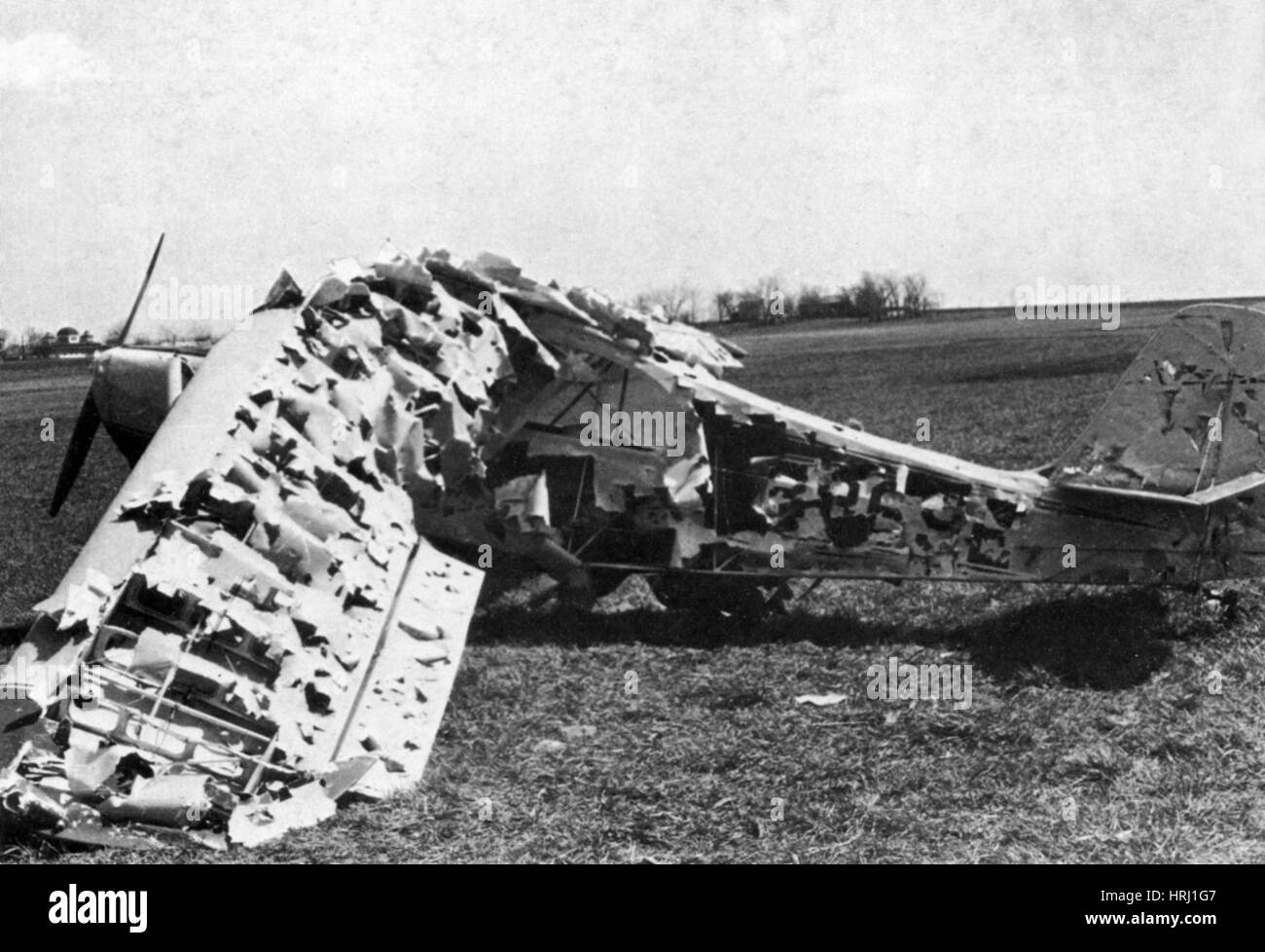 Leichtflugzeug nach Hagelschlag Stockfoto