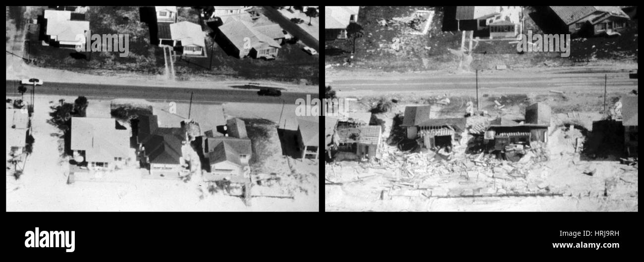 Vor und nach dem Hurrikan Eloise (1975) Stockfoto