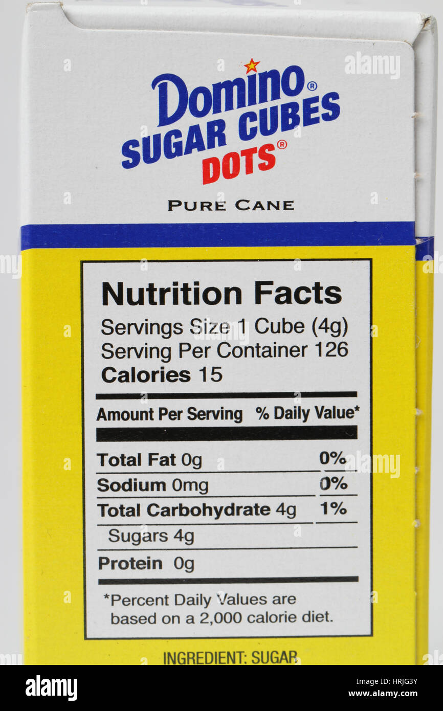 Nährwertangaben für Zucker Stockfoto