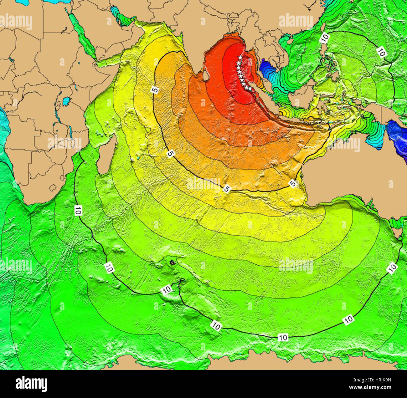 Tsunami-Karte, Sumatra Erdbeben 2004 Stockfoto