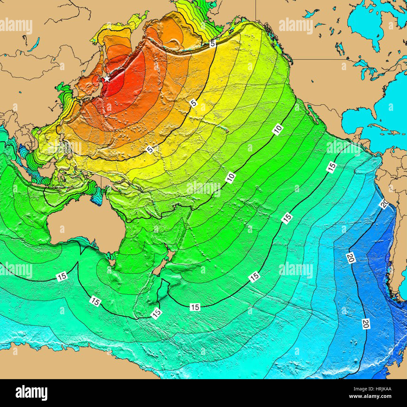Tsunami Karte, Hokkaido Erdbeben, 1952 Stockfoto