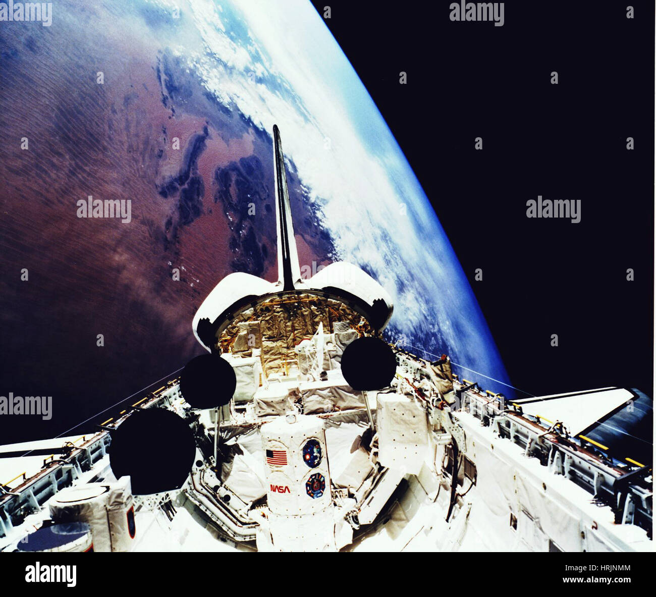 Space Shuttle Atlantis Laderaum, Atlas-1 Modul Stockfoto