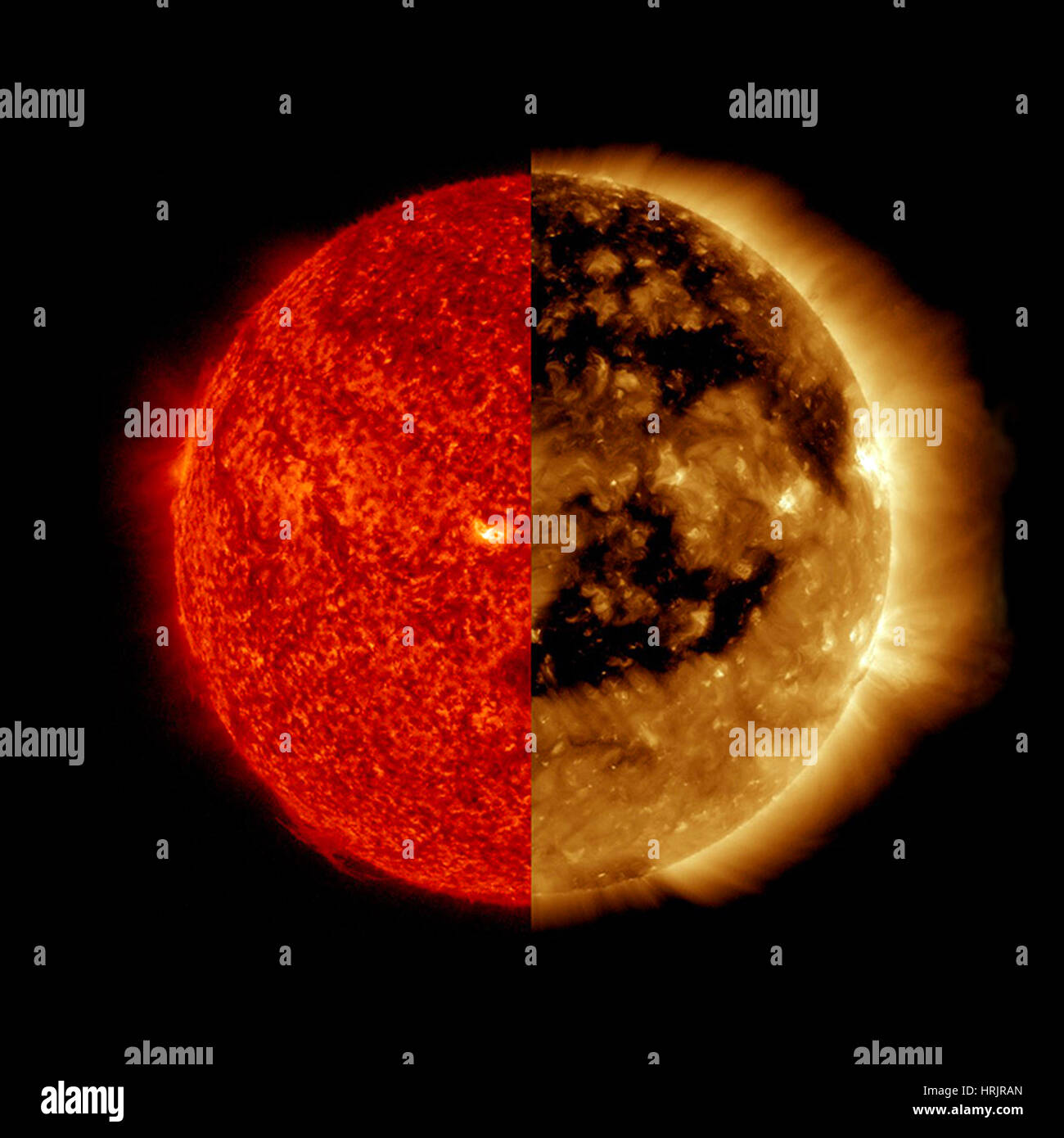 Vergleich unterschiedlicher Wellenlänge Ansichten der Sonne Stockfoto