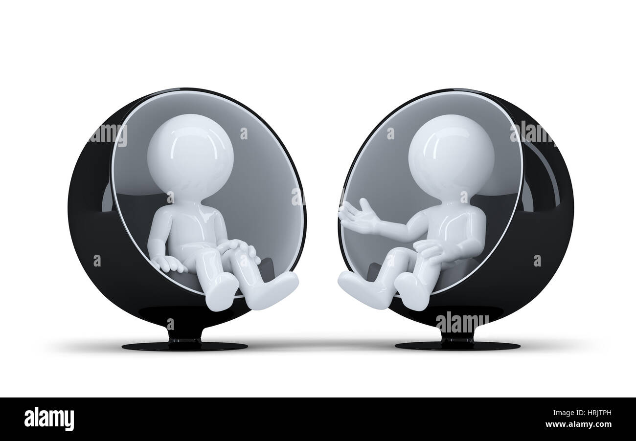 Menschen in einer modernen runder Stuhl einander gegenüber sitzen und reden. Isoliert Stockfoto