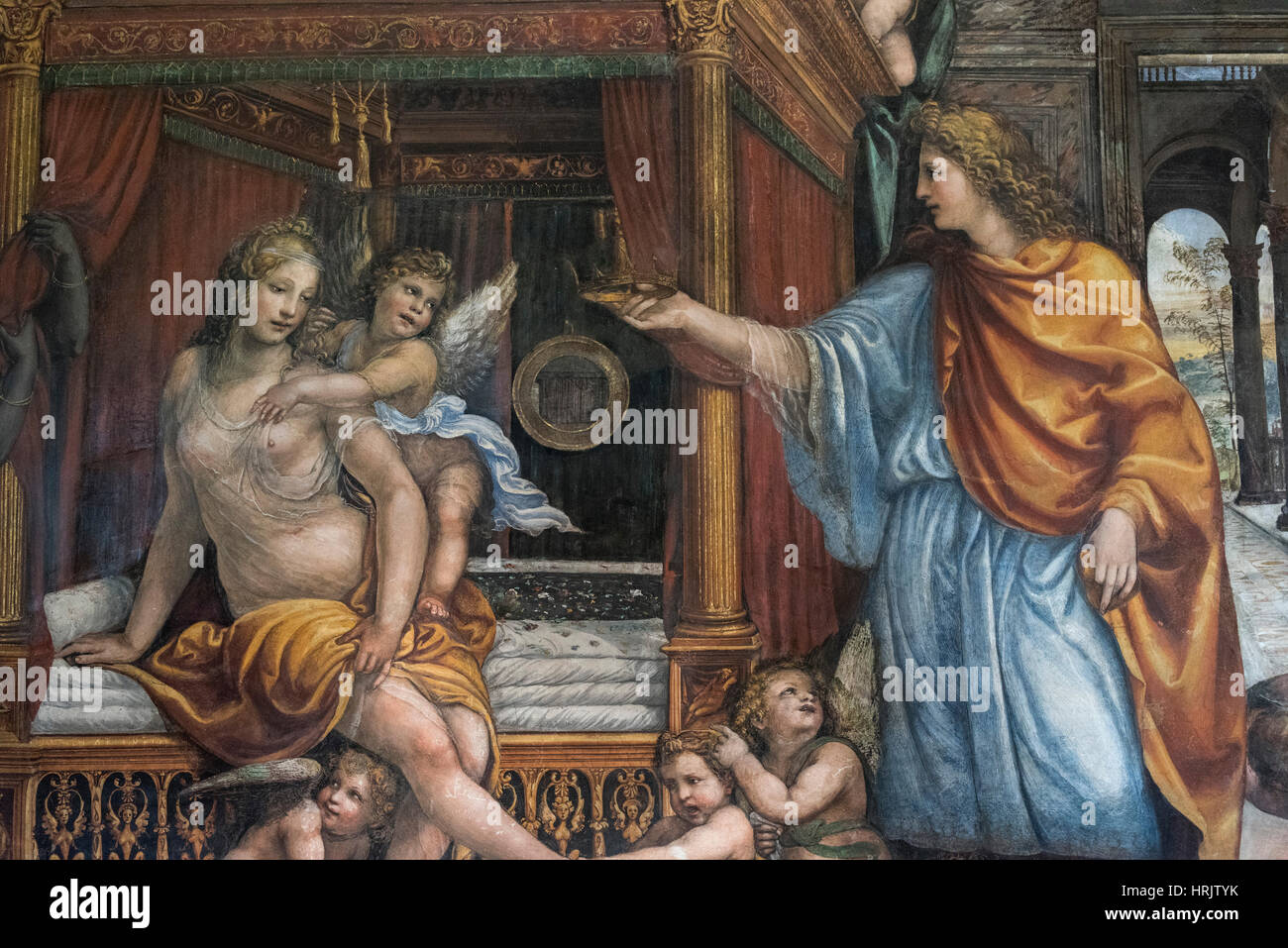 Rom. Italien. Villa Farnesina. Die Hochzeit von Alexander und Roxanne, Fresko 1519, (Detail) von Il Sodoma (1477 – 1549), von Agostino Chigis Schlafgemach. Stockfoto