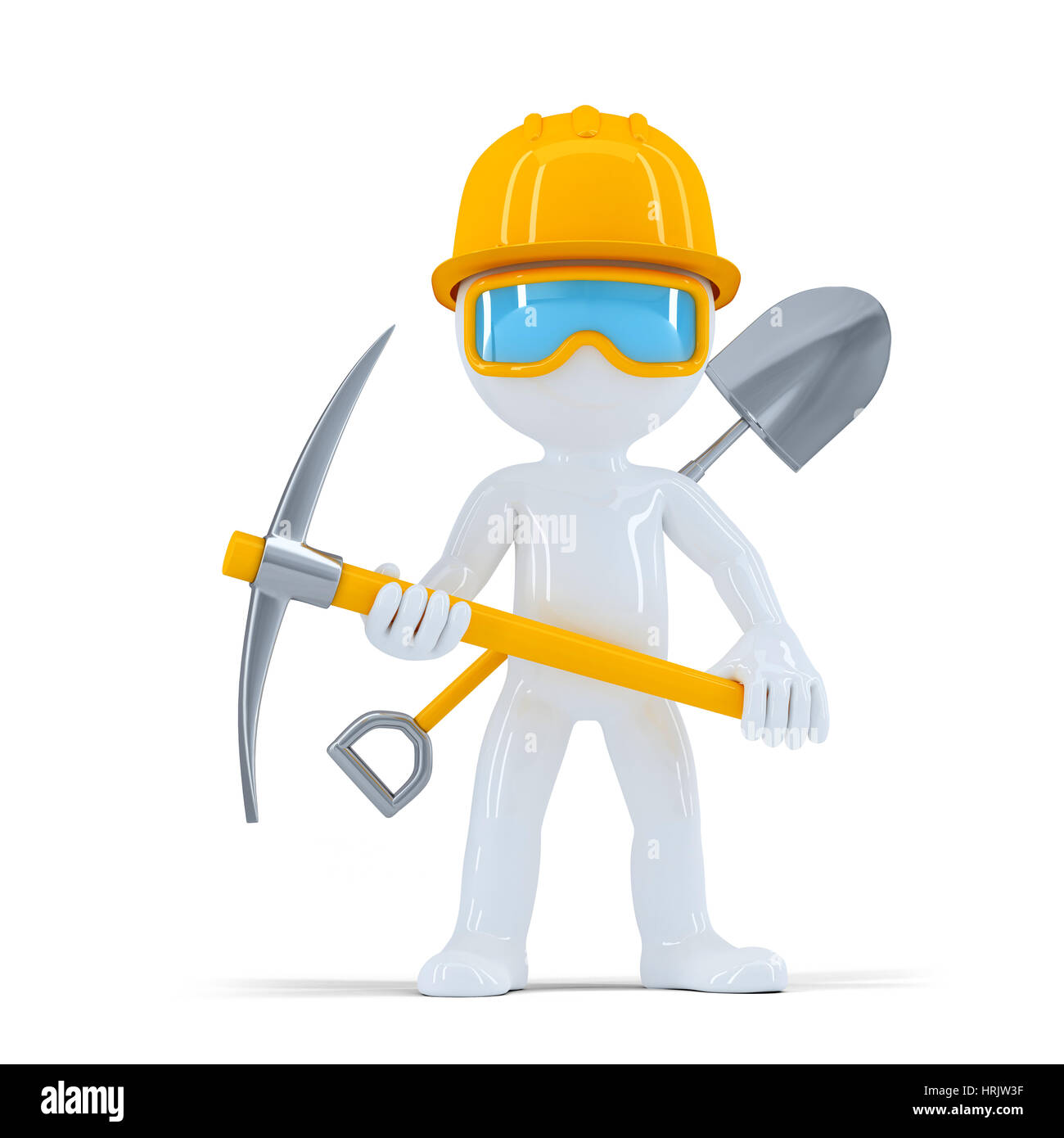 Fröhlich Bau-Arbeiter/Generator posiert mit Werkzeugen. Isoliert auf weißem Hintergrund Stockfoto
