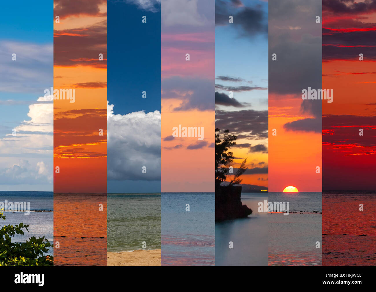 Collage aus Meer Aufnahmen bei Sonnenuntergang Stockfoto