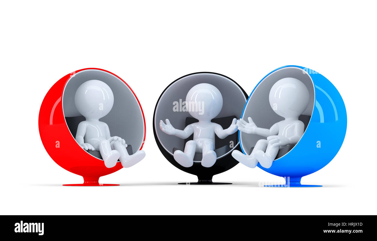 Gruppe von Menschen sitzen auf Stühlen und Gespräch. Isoliert auf weißem Hintergrund Stockfoto