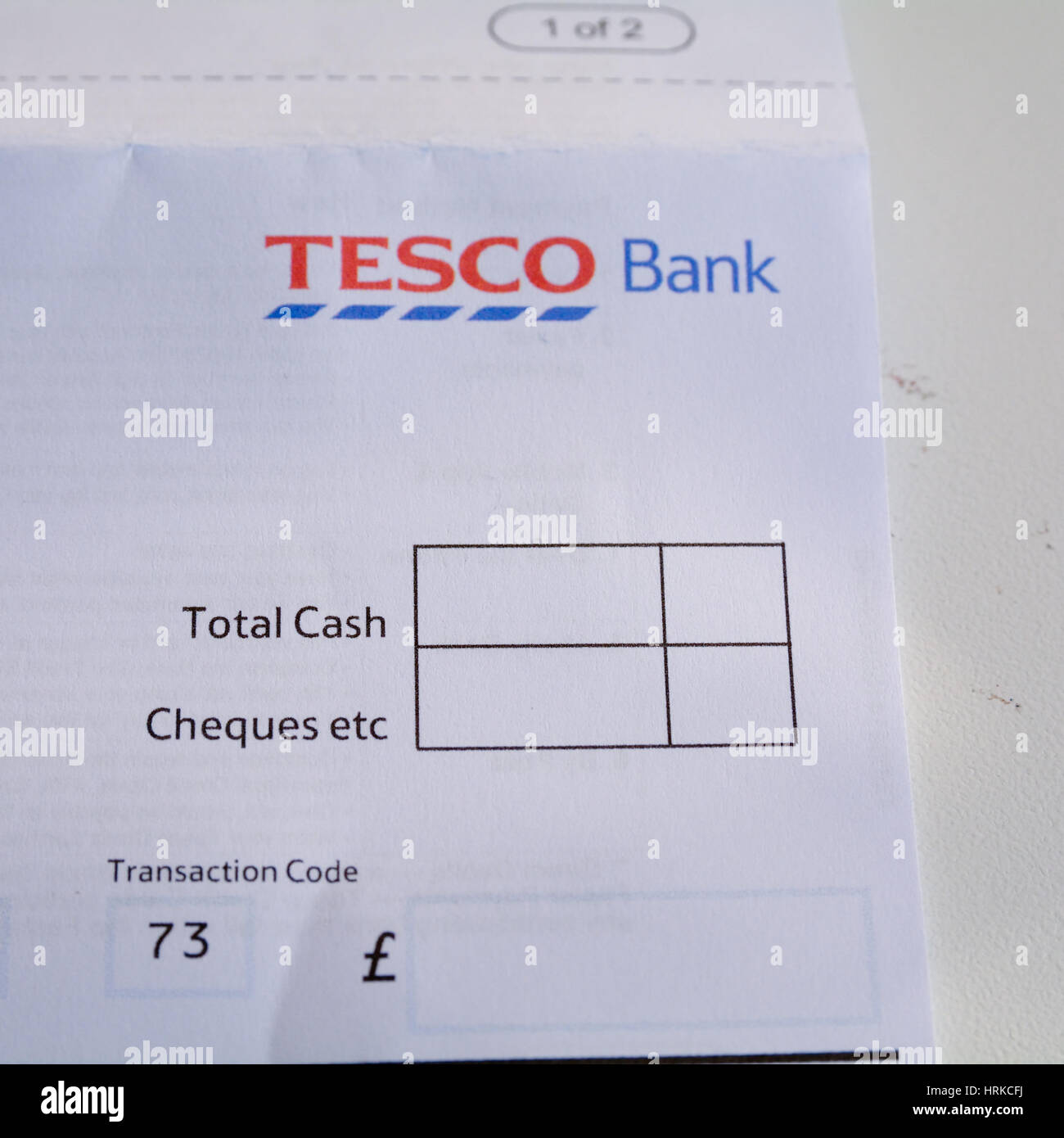 Tesco Bank - Kreditkarte monatlich Einzahlungsschein Stockfoto