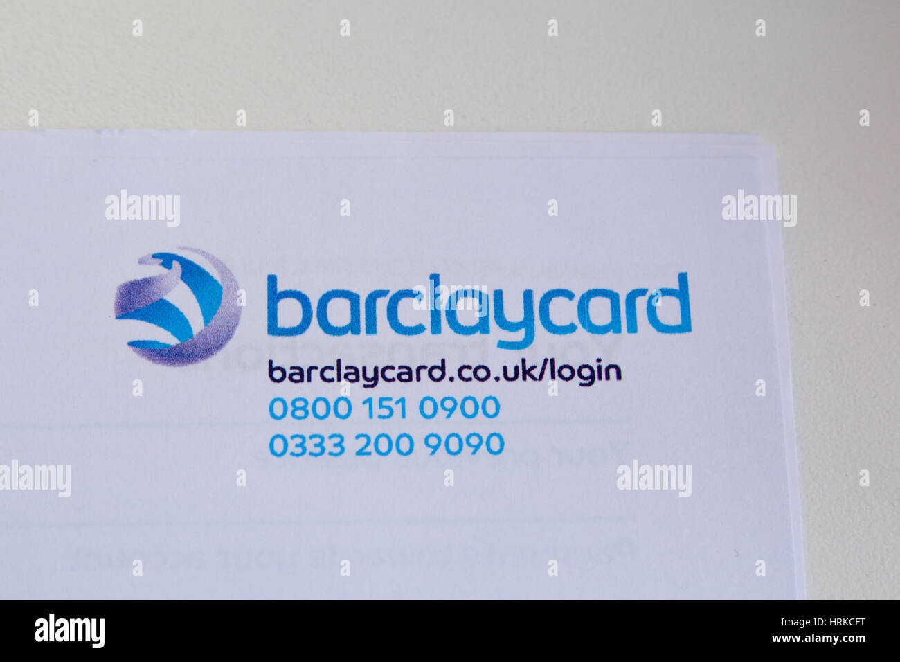 Barclaycard - Logo und Kontaktdaten auf der monatlichen Kreditkartenabrechnung Stockfoto