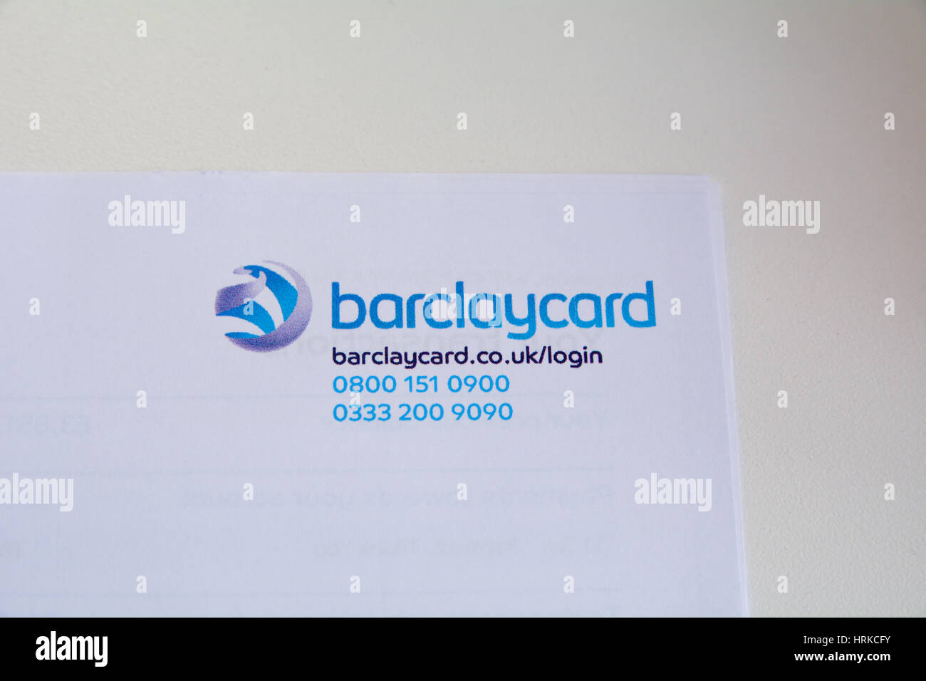 Barclaycard - Logo und Kontaktdaten auf der monatlichen Kreditkartenabrechnung Stockfoto