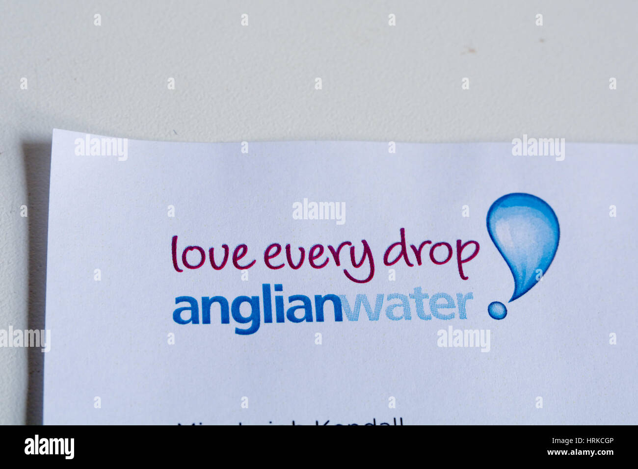 Anglian Wasser Logo auf vierteljährliche Rechnung an Kunden Stockfoto