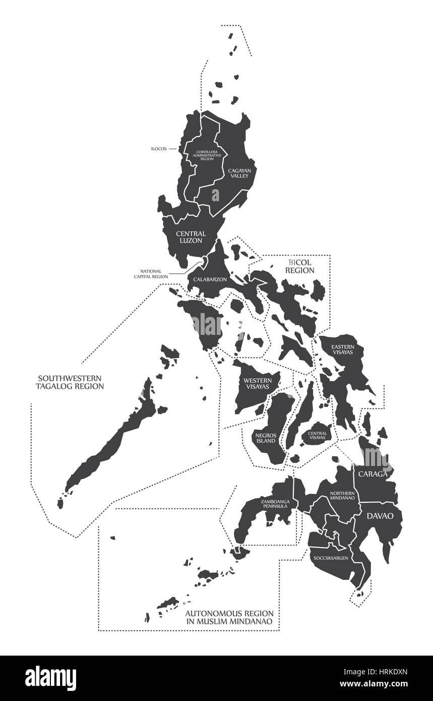 Philippinen Karte schwarz Abbildung gekennzeichnet Stock Vektor