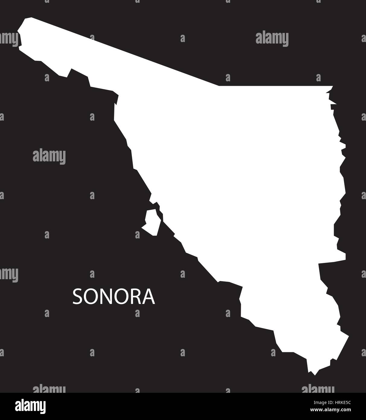 Sonora Mexiko Karte schwarz invertiert silhouette Stock Vektor