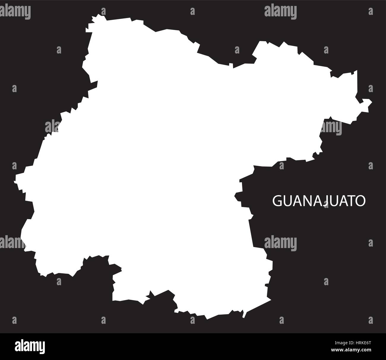 Guanajuato Mexiko Karte schwarz invertiert silhouette Stock Vektor