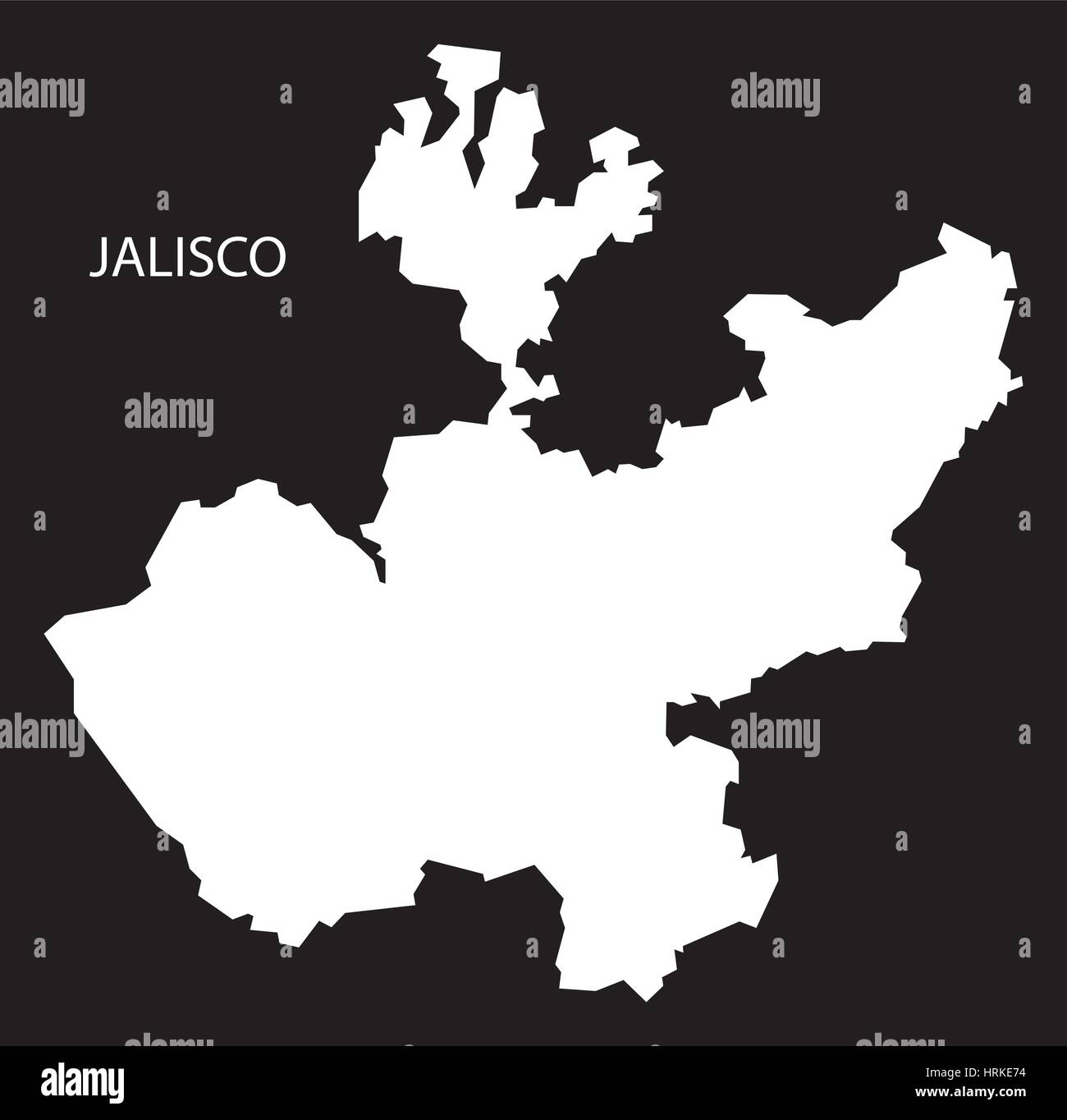 Jalisco Mexiko Karte schwarz invertiert silhouette Stock Vektor