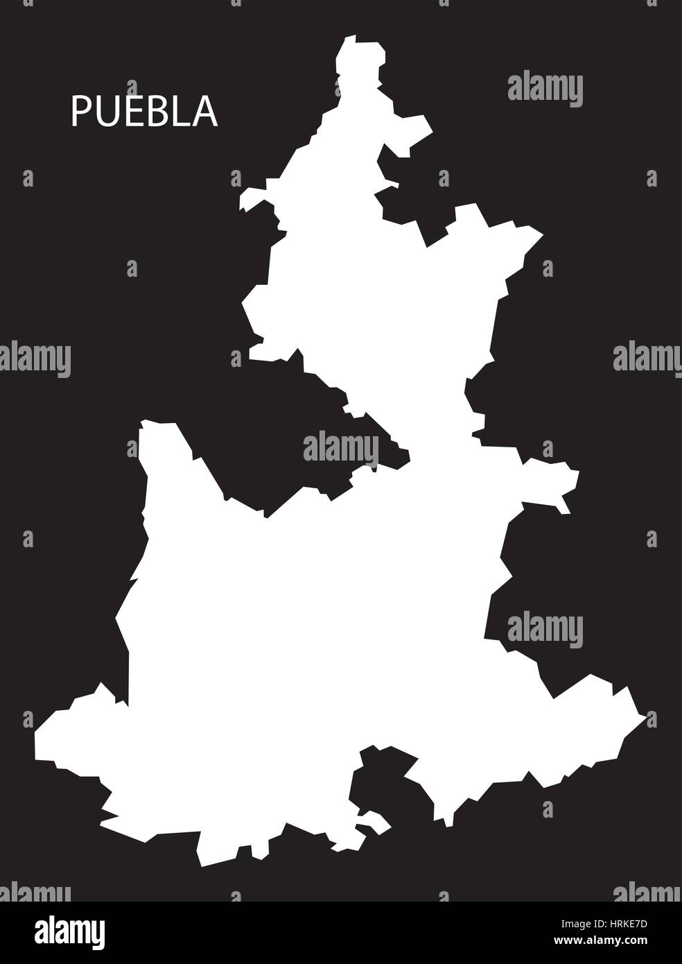 Puebla Mexiko Karte schwarz invertiert silhouette Stock Vektor
