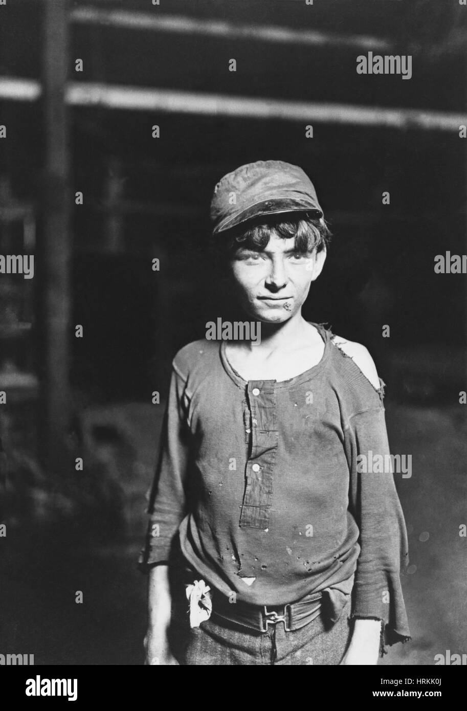 Glaswerk Boy, Lewis Hine, 1908 Stockfoto