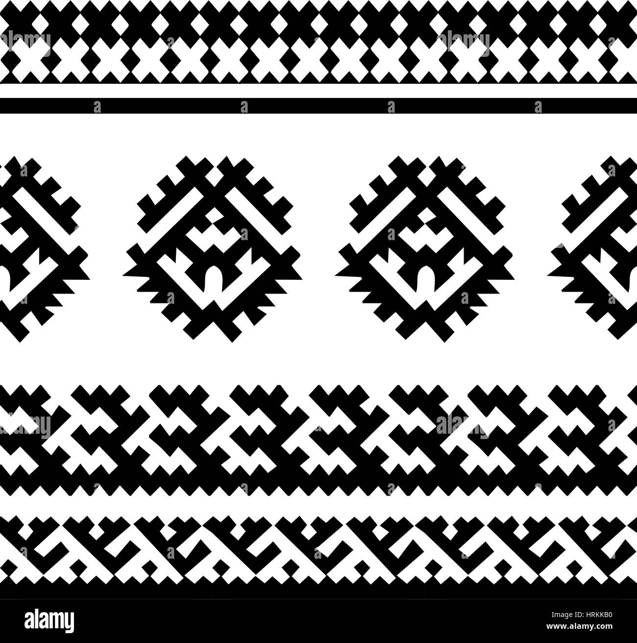 Stammes-Musterdesign.  Sibirische Folk geometrischen Drucken mit ornamentalen Motiven Khanty Leute, schwarz und weiß. Handgezeichnete ethnischen Ornament. Stock Vektor