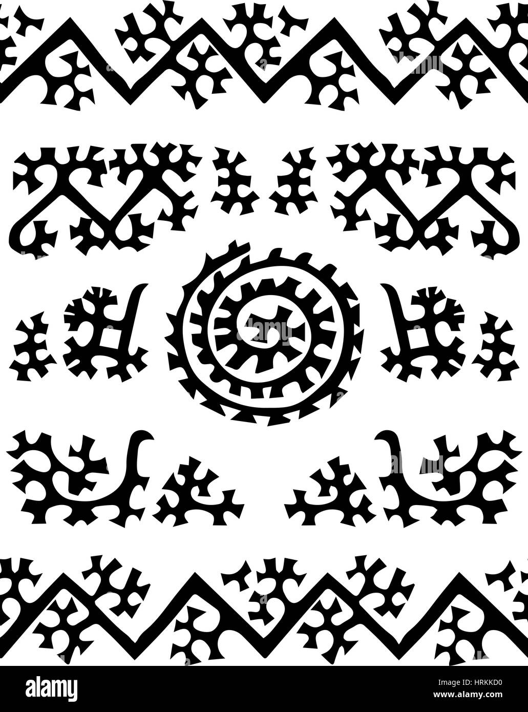 Stammes-Musterdesign.  Sibirische Folk geometrischen Drucken mit ornamentalen Motiven Mansi Menschen in schwarz und weiß. Handgezeichnete ethnischen Ornament. Stock Vektor