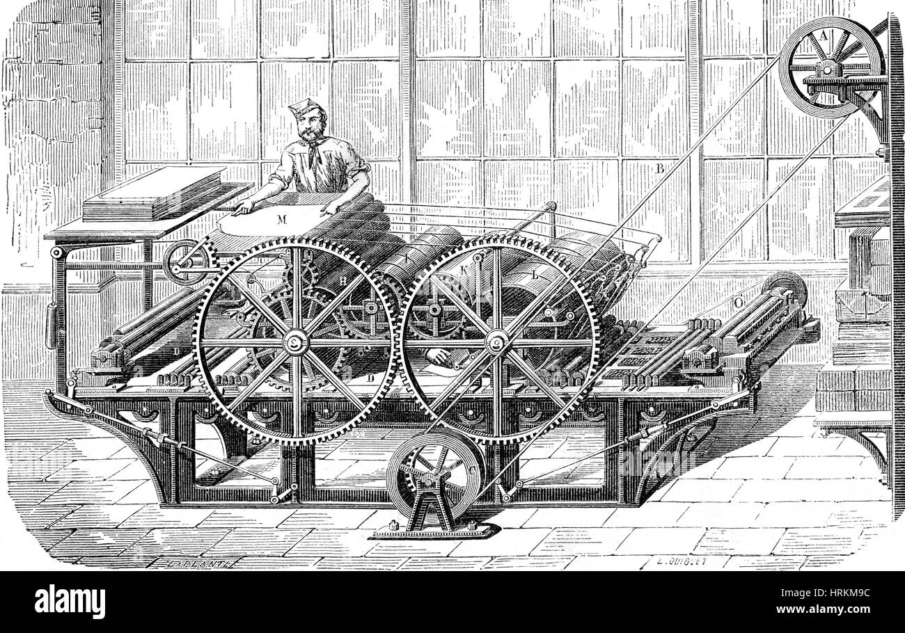 Rotationsdruckmaschine, 19. Jahrhundert Stockfoto