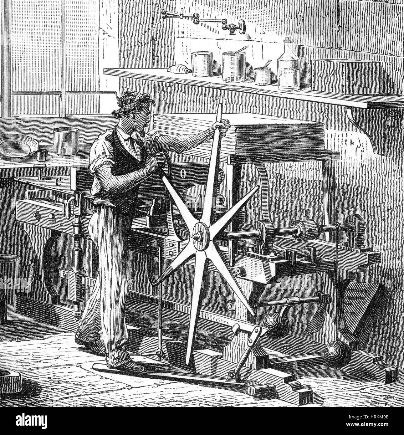 Radierung, Kupferstich Druckmaschine, 1882 Stockfoto