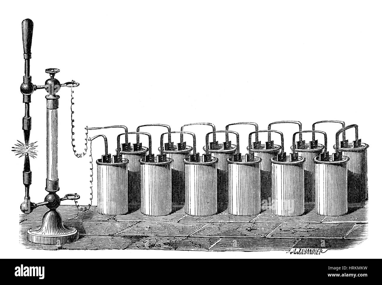Voltaic Stapel erstellen Lichtbogen, 19. Jahrhundert Stockfoto