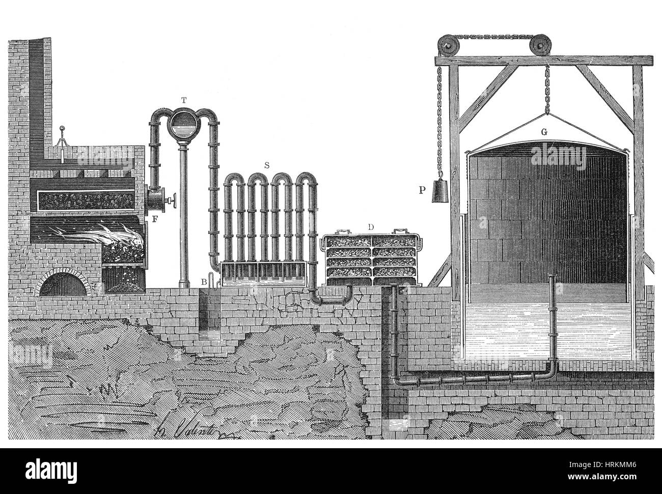 Gas-Beleuchtung, 19. Jahrhundert Stockfoto