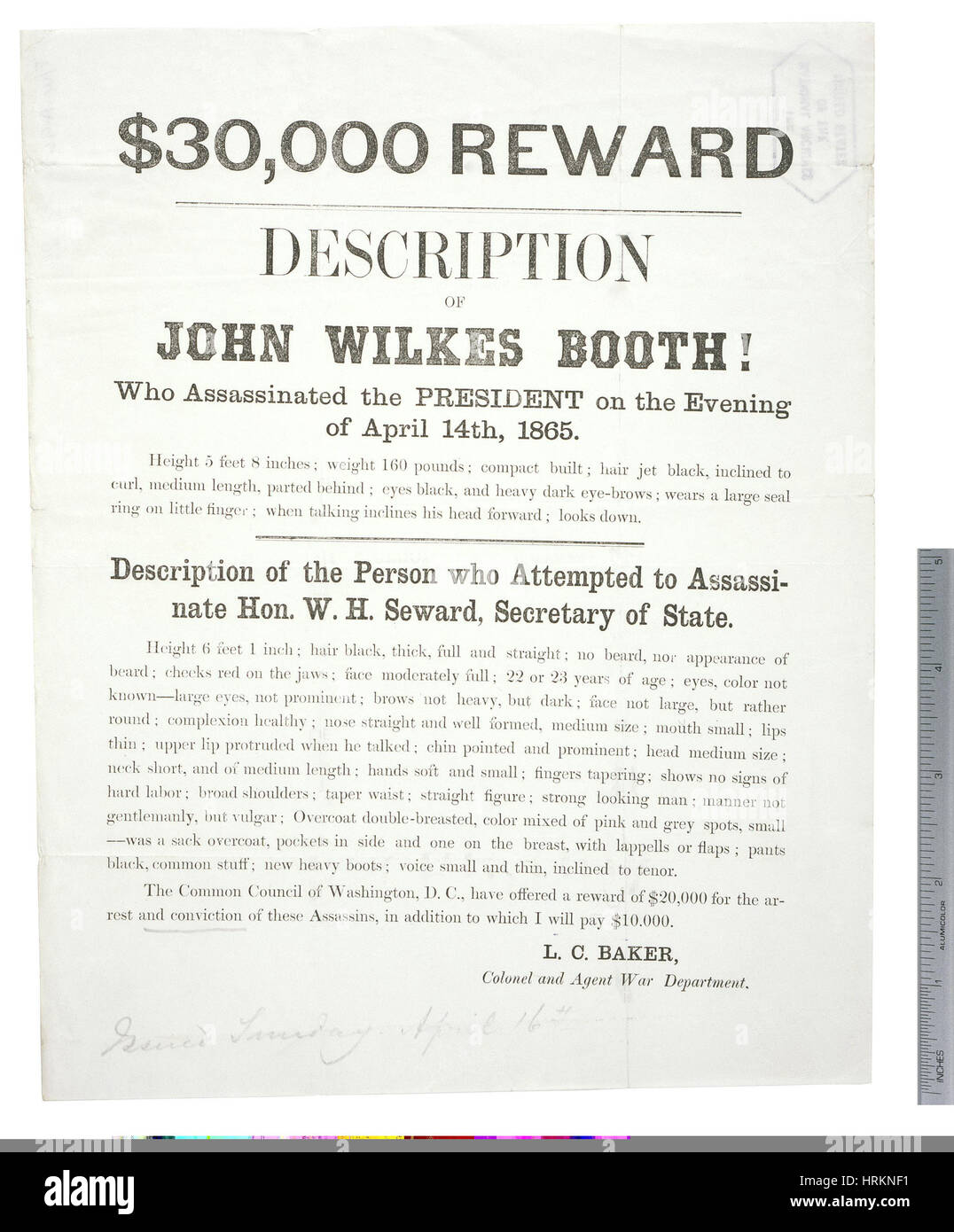 Lohn-Plakat für John Wilkes Booth Stockfoto Lohn-Plakat für John Wilkes Booth Stockfoto