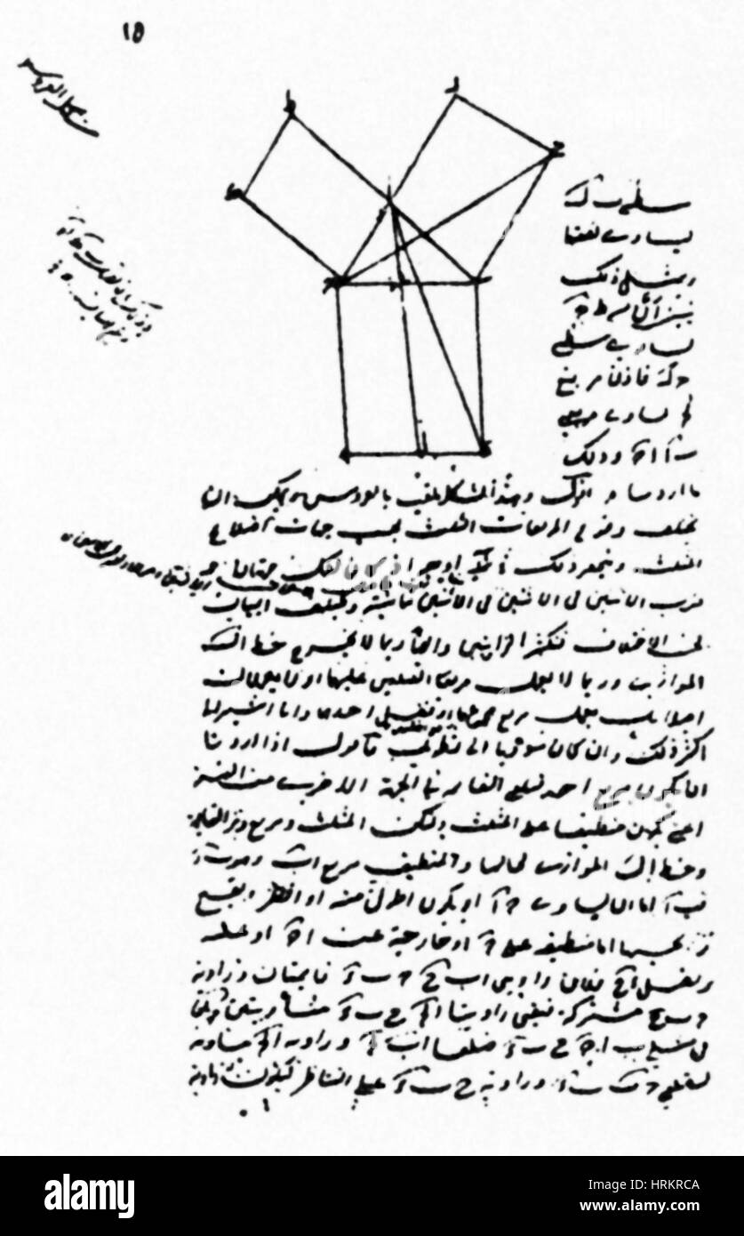 Satz des Pythagoras (auf Arabisch) Stockfoto