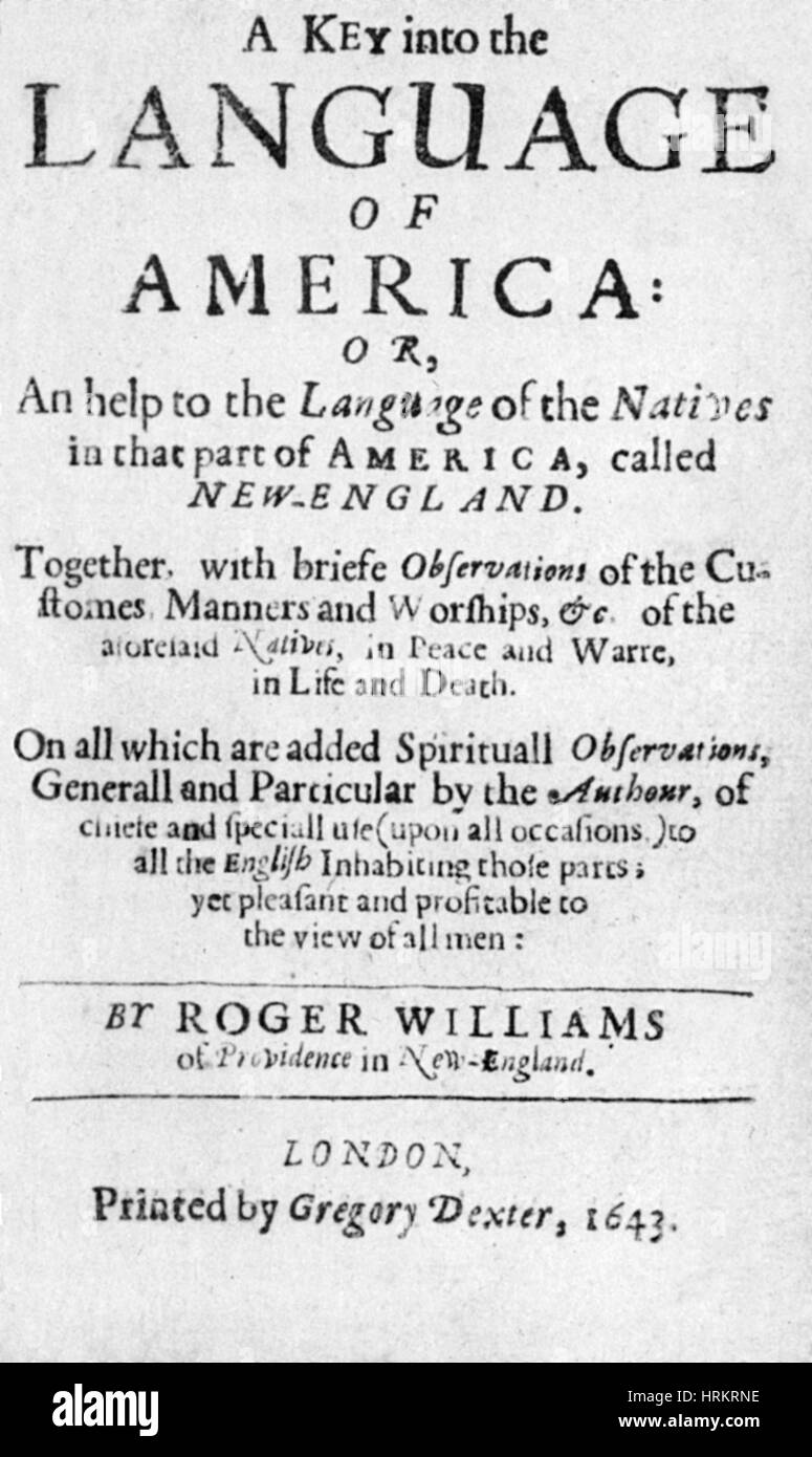 Titelseite, Sprache von Amerika, 1643 Stockfoto