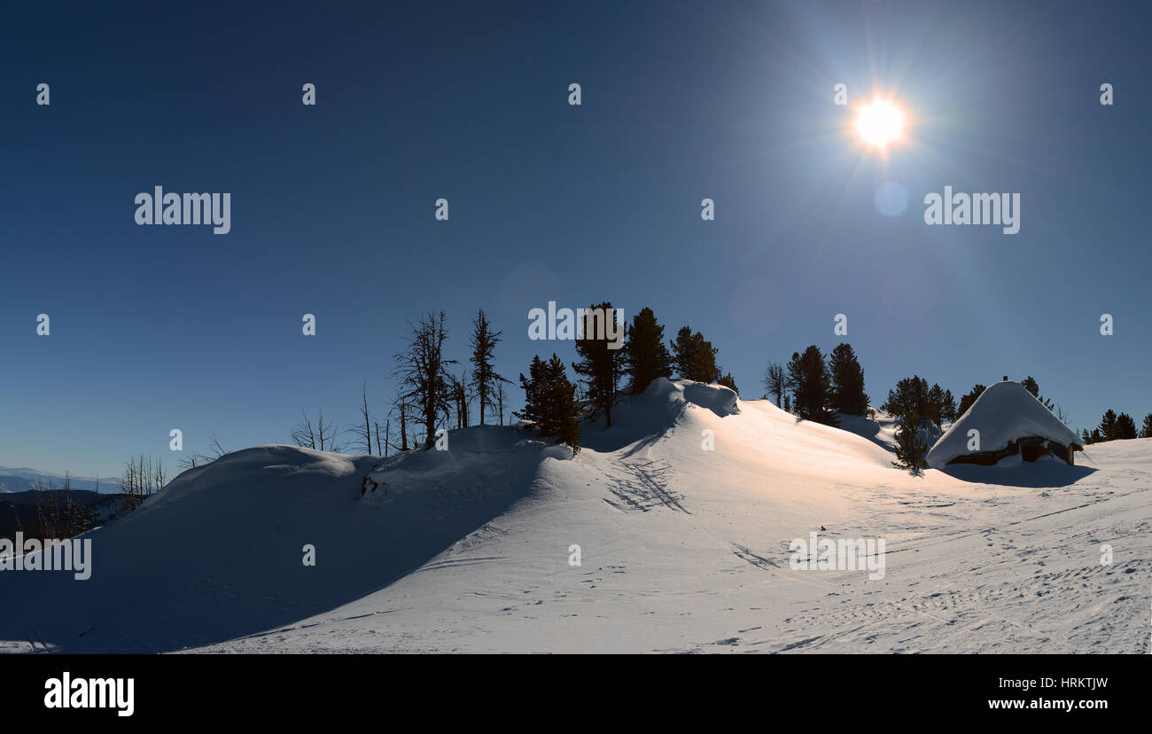 Sun Mountain Winterschnee Stockfoto