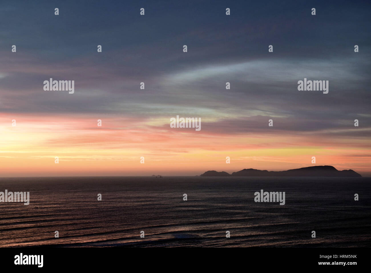 Insel San Lorenzo bei Sonnenuntergang in Lima, Peru Stockfoto