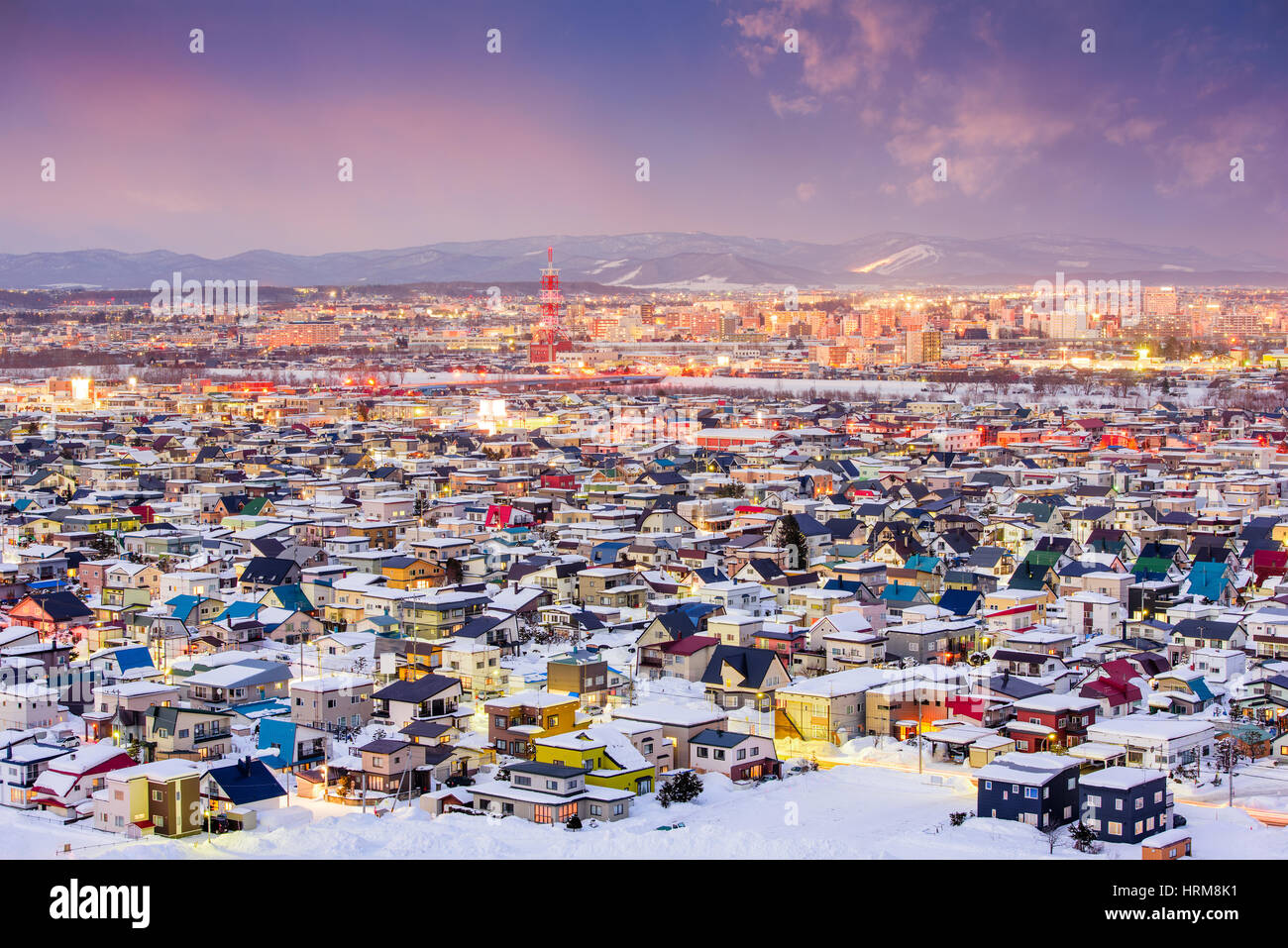 Asahikawa, Japan Winter Stadtbild in Hokkaido. Stockfoto