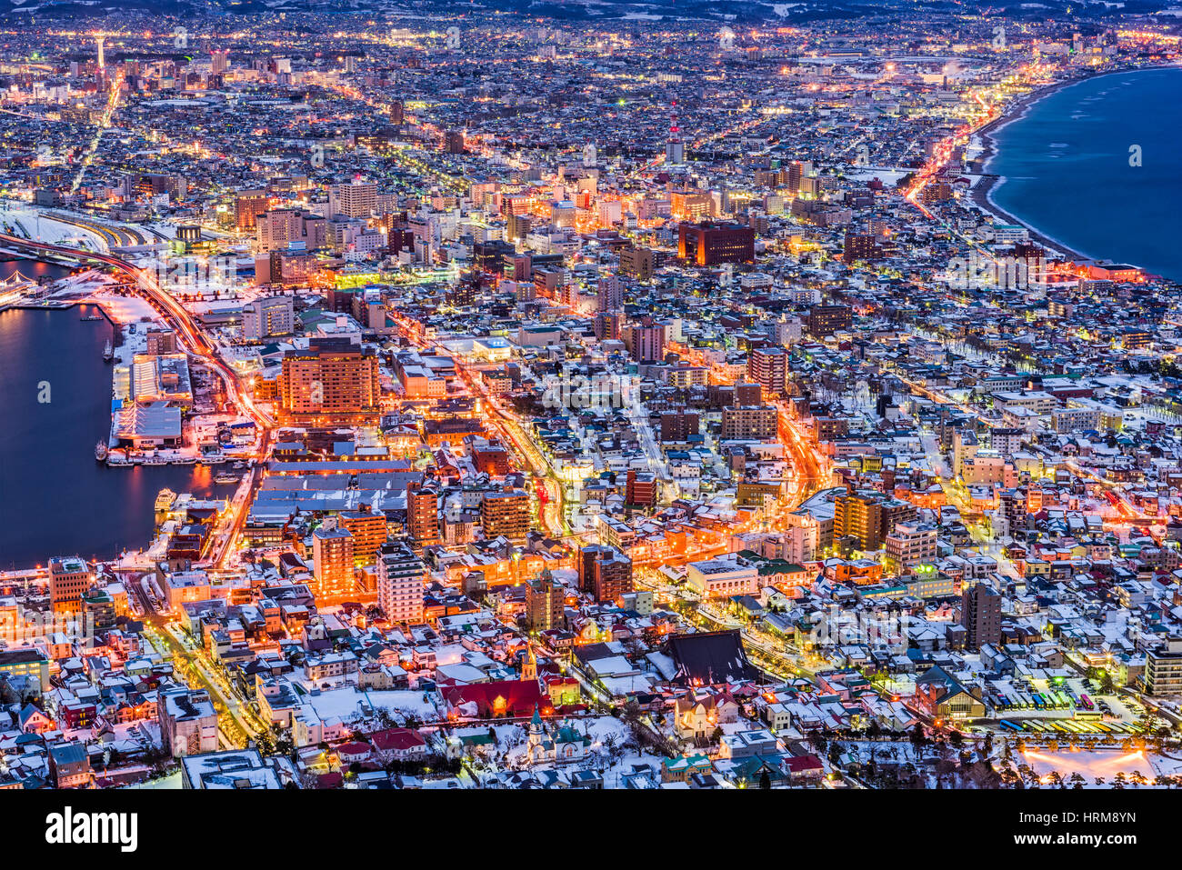 Hakodate, Japan berühmten Nacht Blick Skyline. Stockfoto