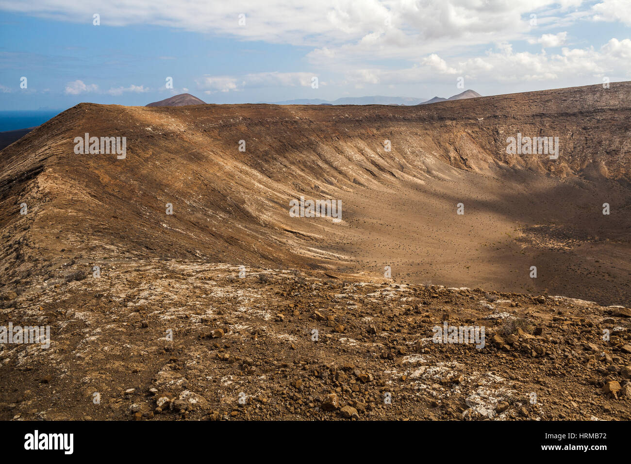 Blick vom Vulkan Caldera Blanca in Lanzarote, Kanarische Inseln, Spanien Stockfoto