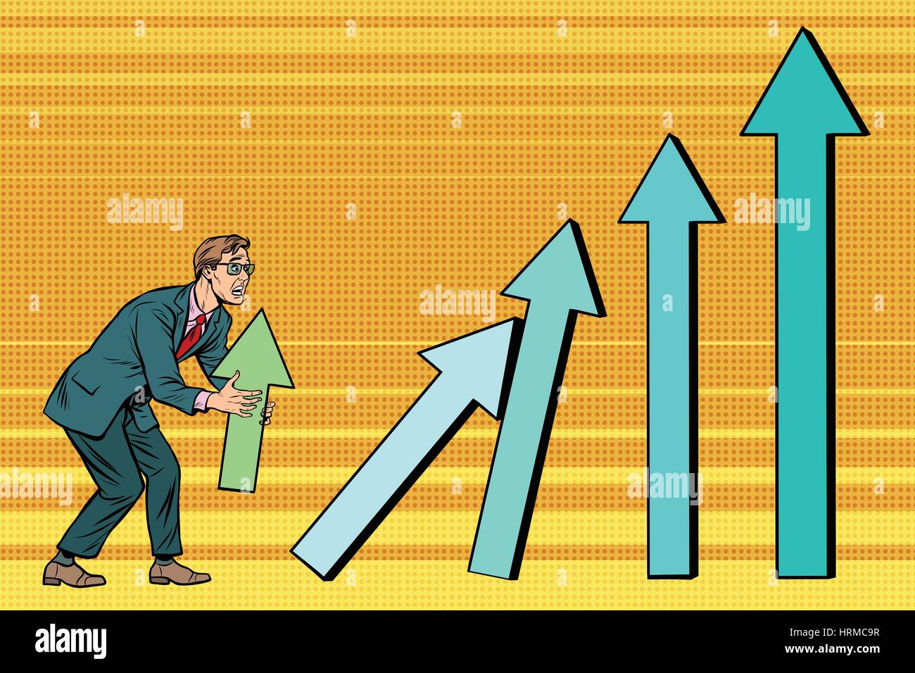 Geschäftsmann zerstört Wachstum Diagramme Verkäufe. Pop-Art-Retro-Vektor-Illustration. Ein schlechter Arbeiter Stock Vektor
