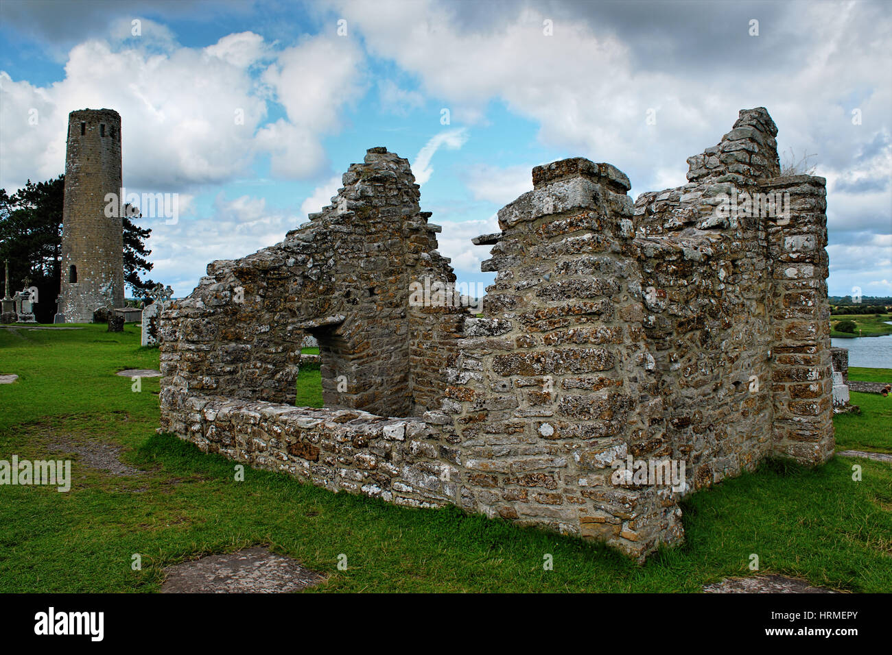 Historische Erbe von Clonmacnoise, Irland Stockfoto