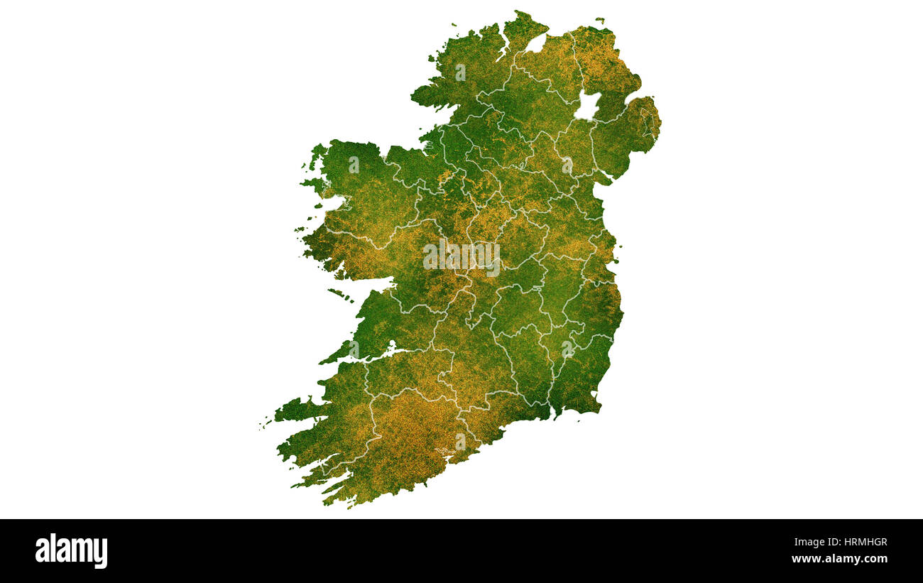 Irland detaillierte Landkarte Visualisierung Stockfoto