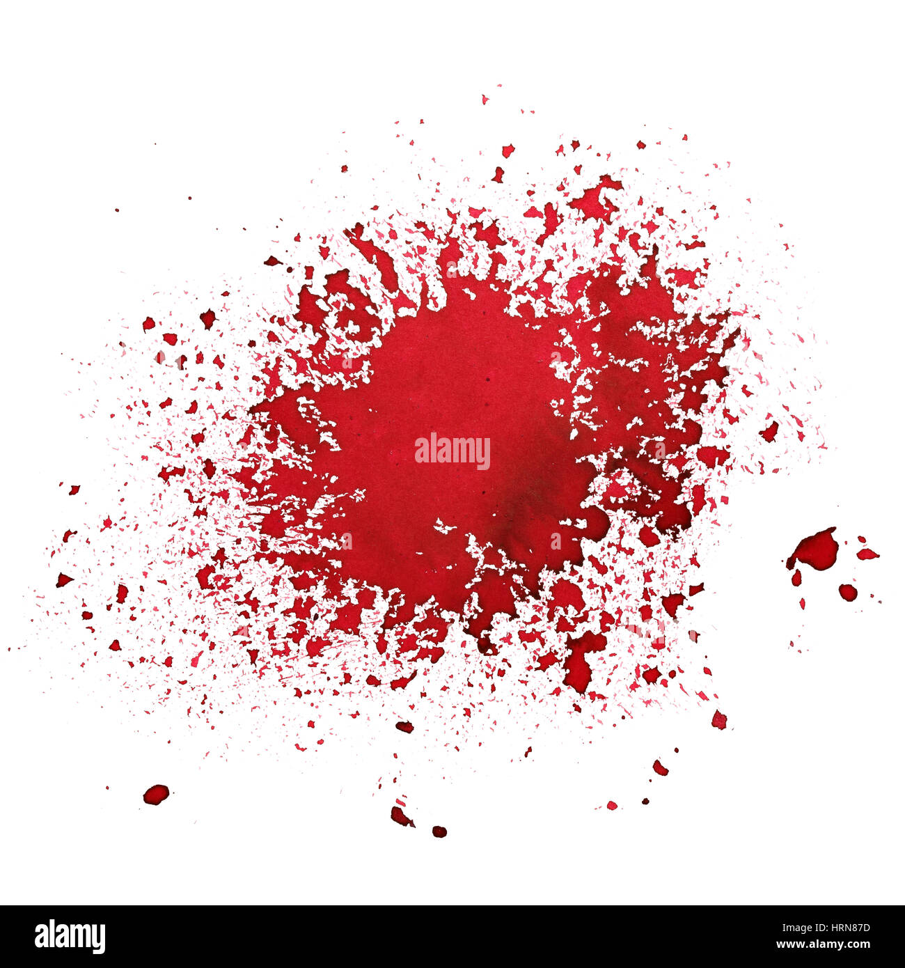 Roter Tinte Splatter über dem weißen Hintergrund isoliert Stockfoto